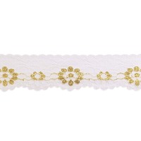 Кружево-трикотаж с люрексом, 35 мм, 728 белый, золото