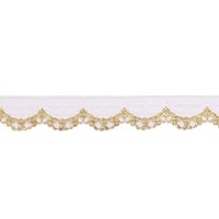 Кружево-трикотаж с люрексом, 25 мм, 076 белый, золото