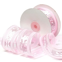 Лента декоративная с резным цветком в центре, 40 мм, розовый