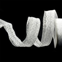 Лента декоративная с кружевом в белый горох, 30 мм, белый