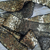 Тесьма с пайетками, 35 мм, золото, черный