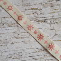 Лента декоративная принтованая "Снежинки", 15 мм, белый, красный