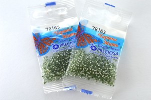 Бисер чешский Preciosa, цв.78163 зеленый, 10/0, круглый прозрачный серебряная линия внутри, 5 гр