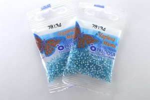 Бисер чешский Preciosa, цв.78134 голубой, 10/0, круглый прозрачный серебряная линия внутри, 5 гр