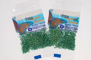 Бисер чешский Preciosa, цв.18558 зеленый металлик, 10/0, круглый непрозрачный матовый, 5 гр