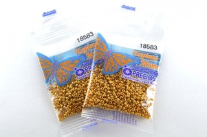 Бисер чешский Preciosa, цв.18583 золотой металлик, 10/0, круглый непрозрачный матовый, 5 гр