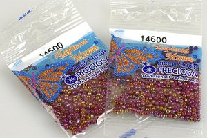 Бисер чешский Preciosa, цв.14600 светло-брусничный, 10/0, круглый непрозрачный радужный, 5 гр