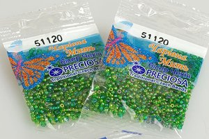 Бисер чешский Preciosa, цв.51120 зеленый, 10/0, круглый прозрачный радужный, 5 гр