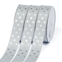 Лента репсовая с принтом горошек серебро, 25мм, 007 серый