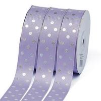 Лента репсовая с принтом горошек серебро, 25мм, 435 сиреневый