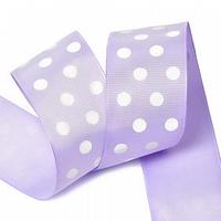 Лента репсовая с принтом крупный горошек, 50 мм, 430029 св.фиолетовый-белый
