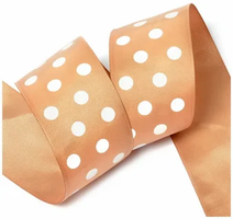 Лента репсовая с принтом крупный горошек, 50 мм, 812029 св.коричневый-белый