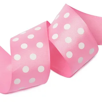 Лента репсовая с принтом крупный горошек, 50 мм, 155029 розовый-белый