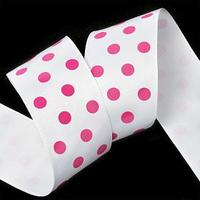 Лента репсовая с принтом крупный горошек, 50 мм, 029187 белый-розовый