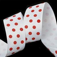 Лента репсовая с принтом крупный горошек, 50 мм, 029250 белый-красный