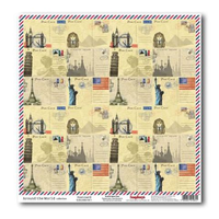 Бумага для скрапбукинга 30,5х30,5 см 180 гр/м односторон Вокруг света, Почтовая карточка