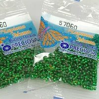 Бисер чешский Preciosa, цв.57060 зеленый, 10/0, круглый прозрачный, серебряная линия внутри, 5 гр
