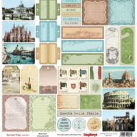 Бумага для скрапбукинга 30,5х30,5 см 180 гр/м двусторон Итальянские каникулы, Белла Италия