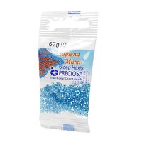 Бисер чешский Preciosa, цв.67010 голубой, круглый прозрачный, серебряная линия внутри, 5 гр
