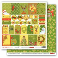 Бумага для скрапбукинга 30,5х30,5 см 180 гр/м двустор Рождественская Омела, Тэги