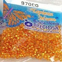 Бисер чешский Preciosa, цв.97000 оранжевый, 10/0, круглый прозрачный, серебряная линия внутри, 5 гр