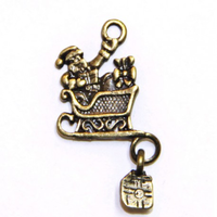 Металлическая подвеска Сани с Дедом Морозом, 30х15 мм, бронза