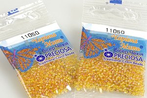 Бисер чешский Preciosa, цв.11050 янтарный, 10/0, круглый прозрачный радужный, 5 гр