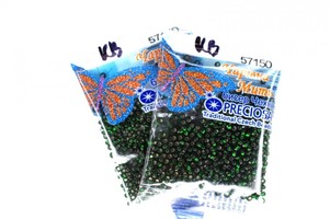 Бисер чешский Preciosa, цв.57150 темно-зеленый, 10/0, круглый прозрачный, серебряная линия внутри, 5 гр