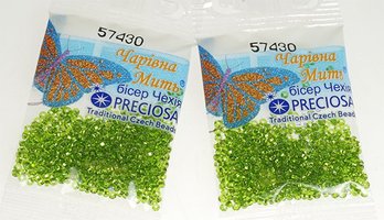 Бисер чешский Preciosa, цв.57430 зеленый, 10/0, круглый прозрачный, серебряная линия внутри, 5 гр