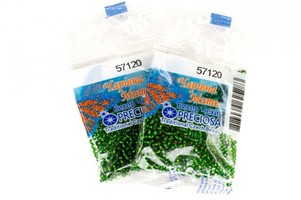 Бисер чешский Preciosa, цв.57120 зеленый, 10/0, круглый прозрачный, серебряная линия внутри, 5 гр