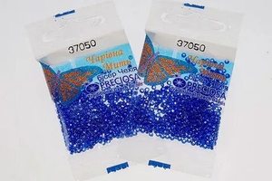 Бисер чешский Preciosa, цв.37050 синий, 10/0, круглый прозрачный, серебряная линия внутри, 5 гр