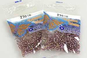 Бисер чешский Preciosa, цв.27010 сиреневый, 10/0, круглый прозрачный, серебряная линия внутри, 5 гр