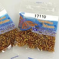 Бисер чешский Preciosa, цв.17110 коричневый, 10/0, круглый прозрачный, серебряная линия внутри, 5 гр