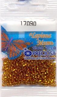 Бисер чешский Preciosa, цв.17090-золотой, 10/0, круглый прозрачный, серебряная линия внутри, 5 гр