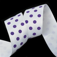 Лента репсовая с принтом крупный горошек, 50 мм, 029465 белый-сиреневый