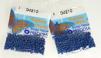 Бисер чешский Preciosa, цв.34210 синий, 10/0, круглый непрозрачный радужный, 5 гр