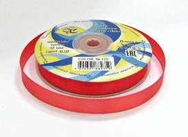 Лента атласная, 12 мм, 129, алый, рулон 33м